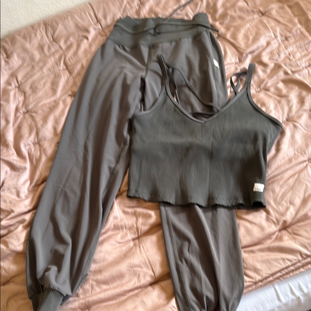 Vuori Gray Track Pants and Crop Top Set